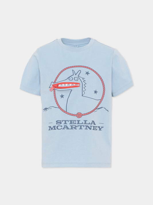 T-shirt celeste per bambino con logo,Stella Mccartney Kids,TZ8P51 Z3772 61E