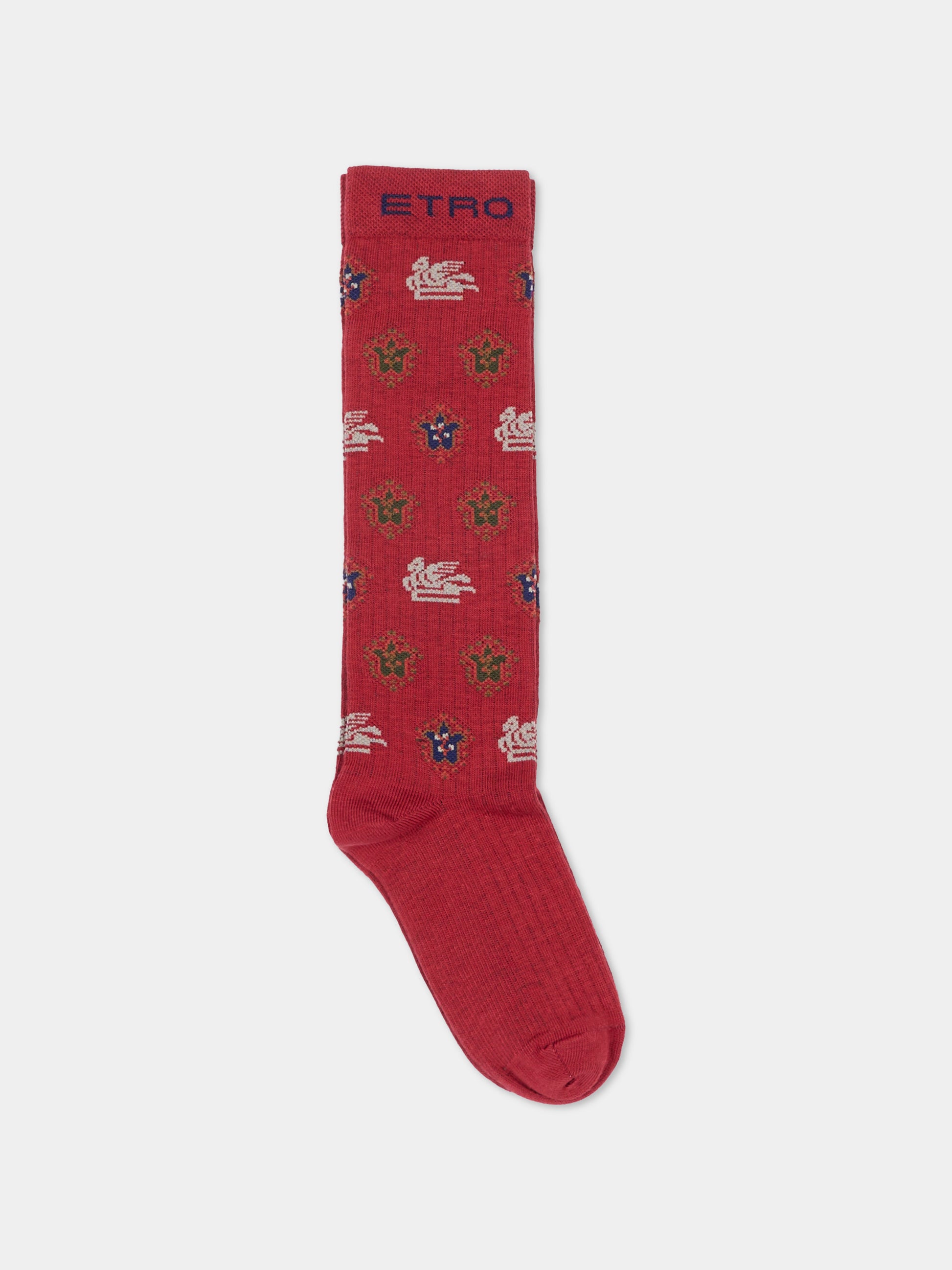 Calzino bordeaux per bambina con Pegaso,Etro,GZ0A40 Z0553 303MC