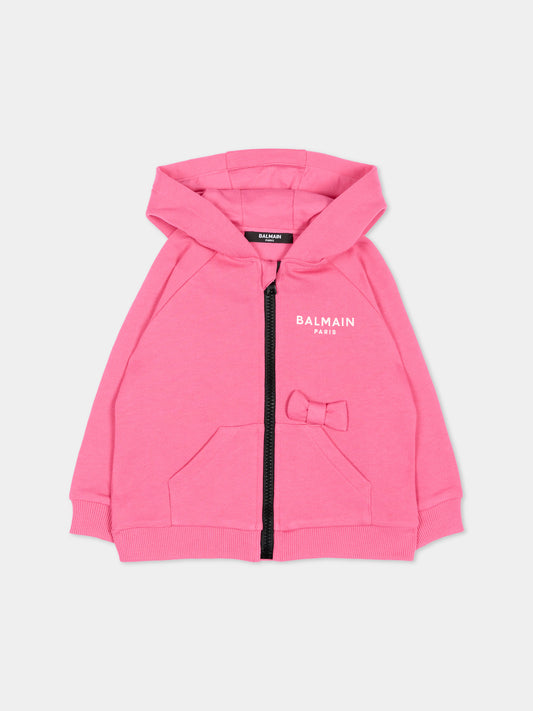 Felpa fucsia per neonata con logo,Balmain Kids,BZ4000 Z3183 52D