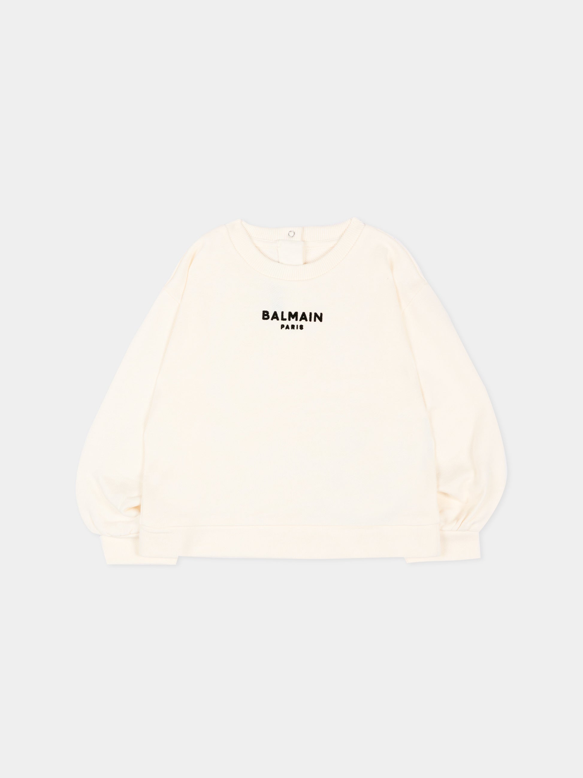 Felpa avorio per neonata con logo,Balmain Kids,BZ4010 Z3183 102NE