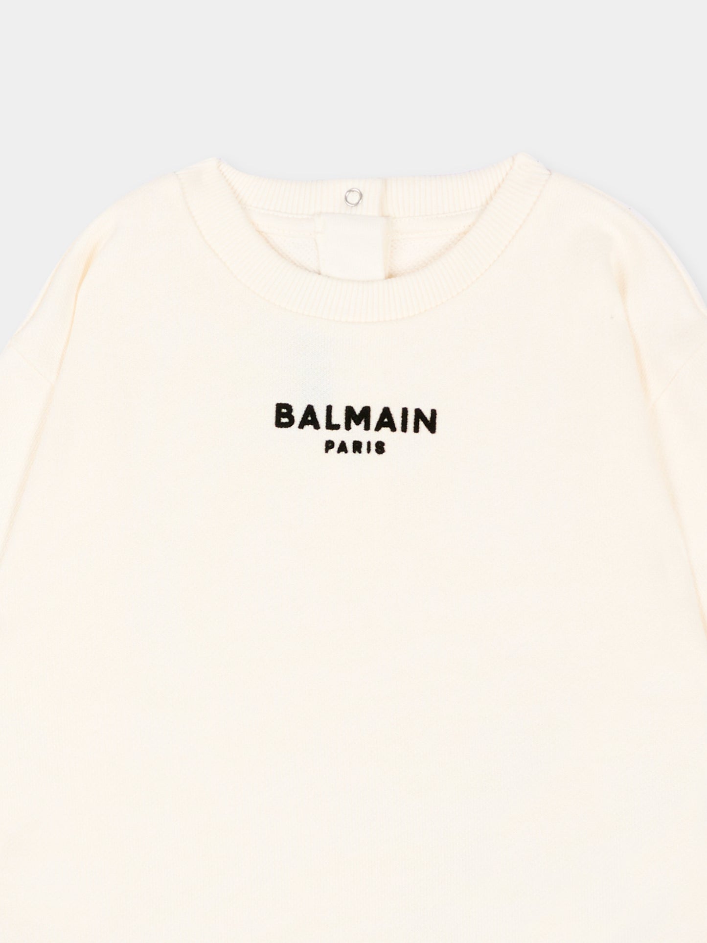 Felpa avorio per neonata con logo,Balmain Kids,BZ4010 Z3183 102NE