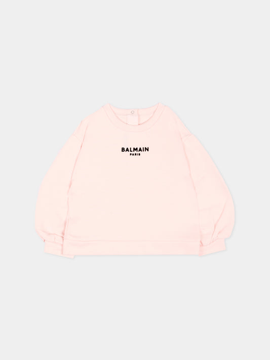 Felpa rosa per neonata con logo,Balmain Kids,BZ4010 Z3183 508NE
