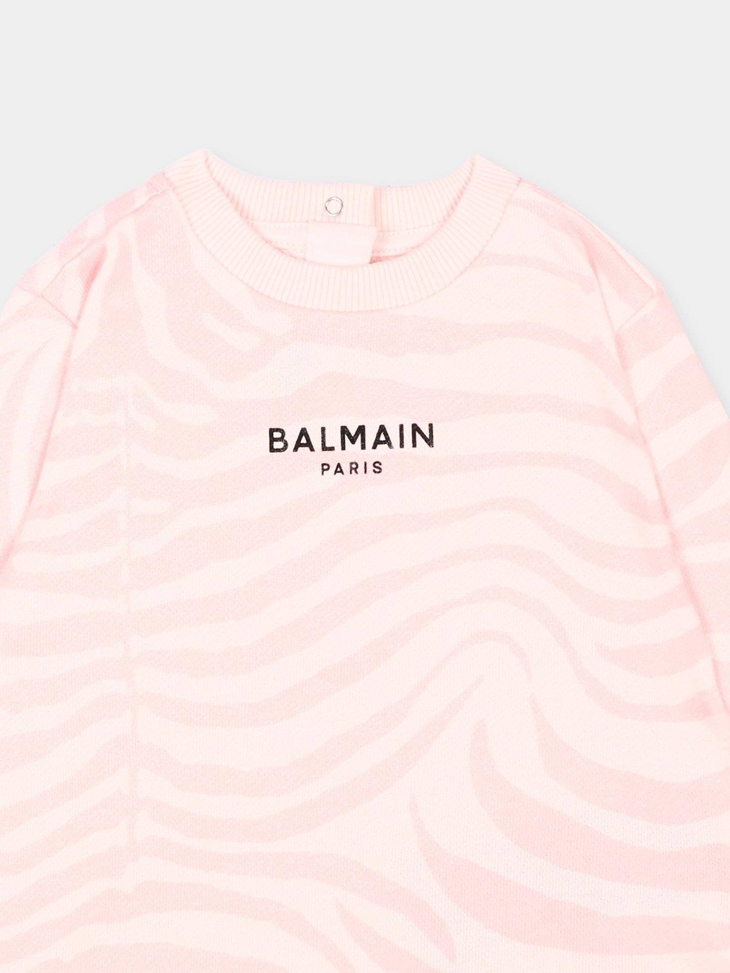 Felpa rosa per neonata con logo,Balmain Kids,BZ4020 Z4118 508RS