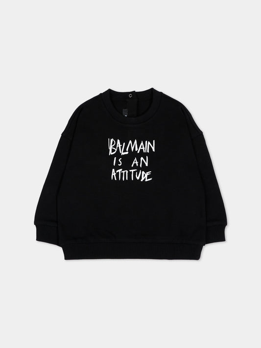 Felpa nera per neonato con logo,Balmain Kids,BZ4360 Z3183 930BC