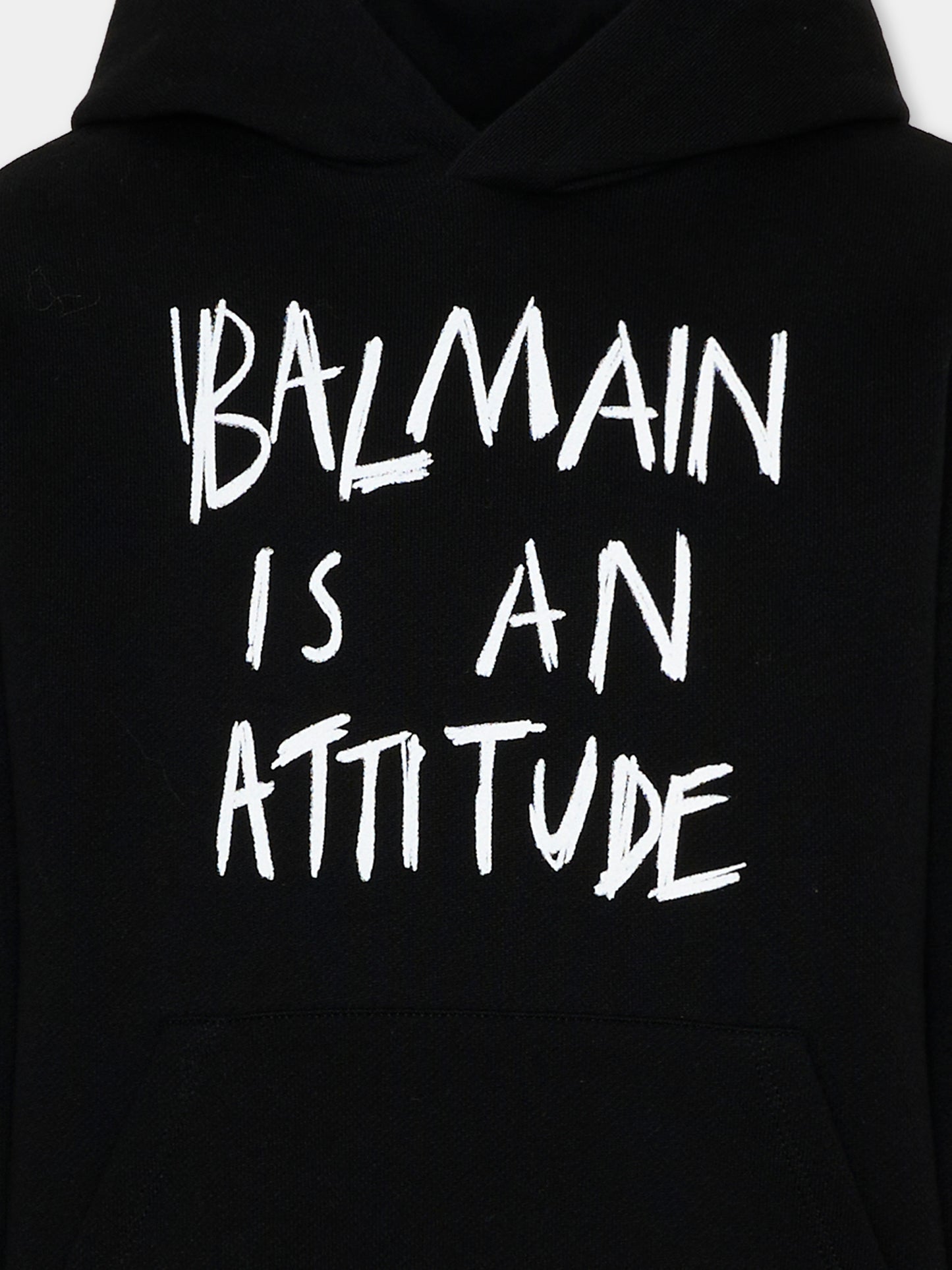 Felpa nera con cappuccio per bambino con logo,Balmain Kids,BZ4H00 Z3183 930BC