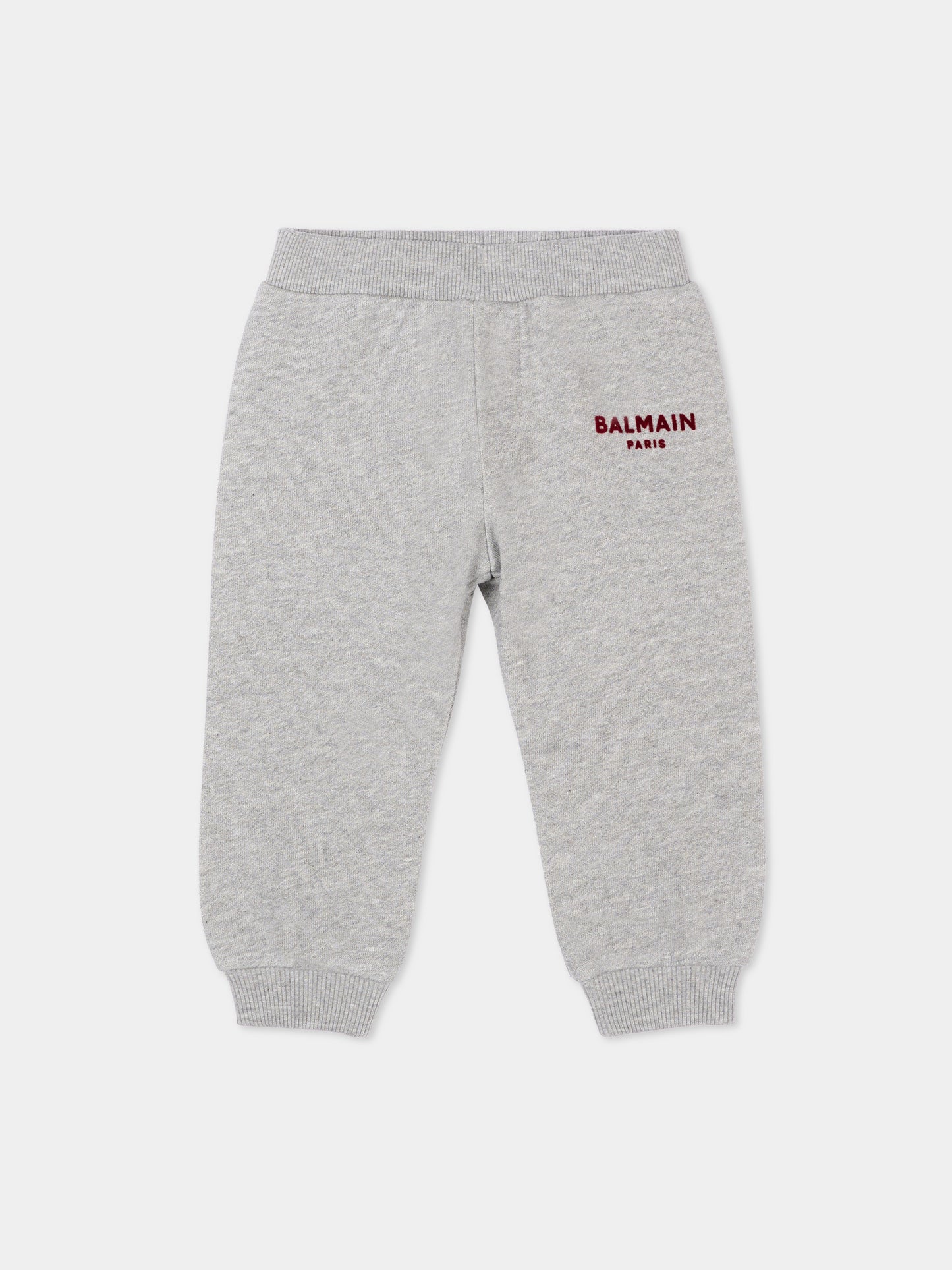 Pantaloni sportivi grigi per neonati con logo,Balmain Kids,BZ6320 Z3188 806BD