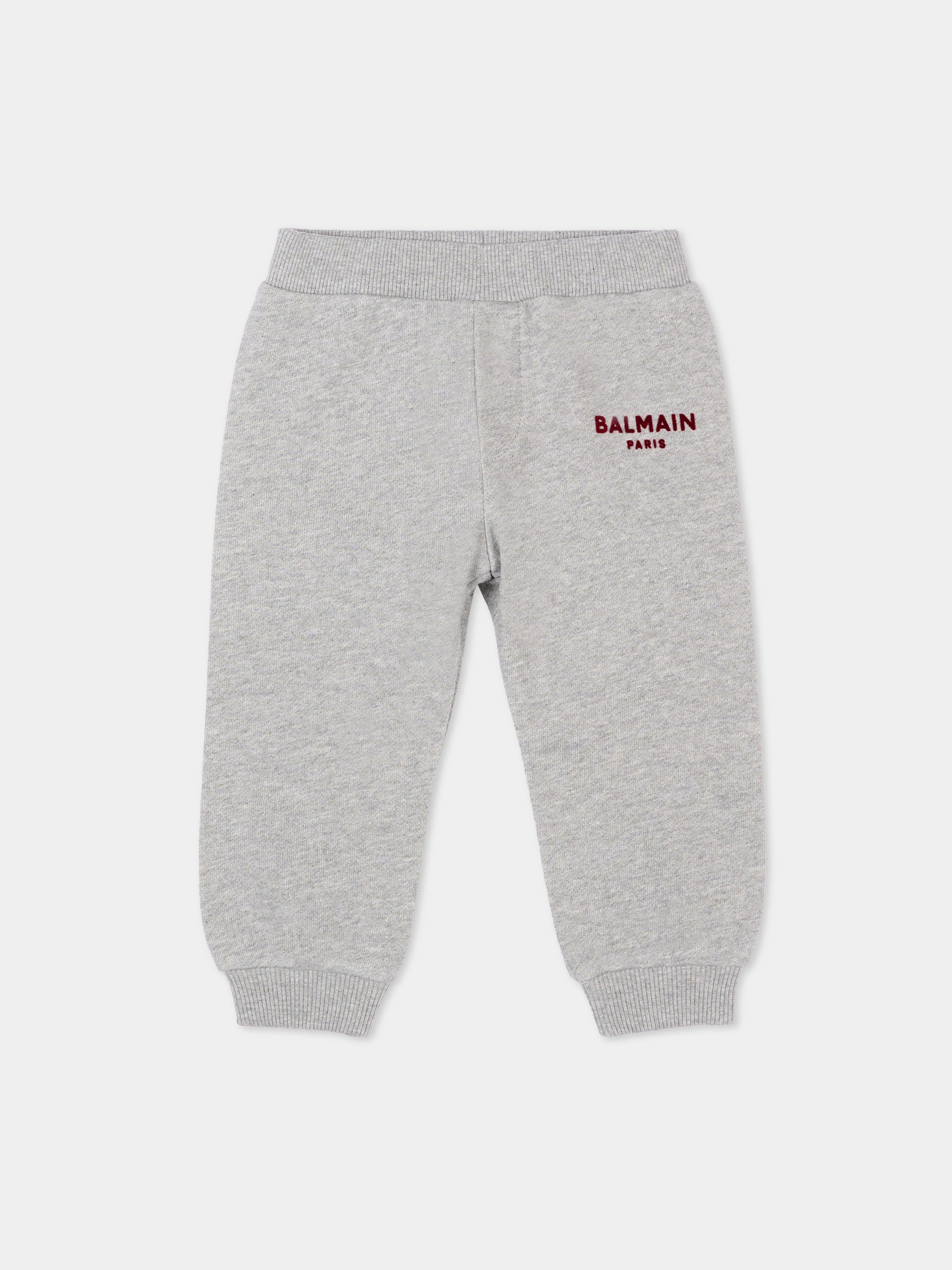 Pantaloni sportivi grigi per neonati con logo,Balmain Kids,BZ6320 Z3188 806BD