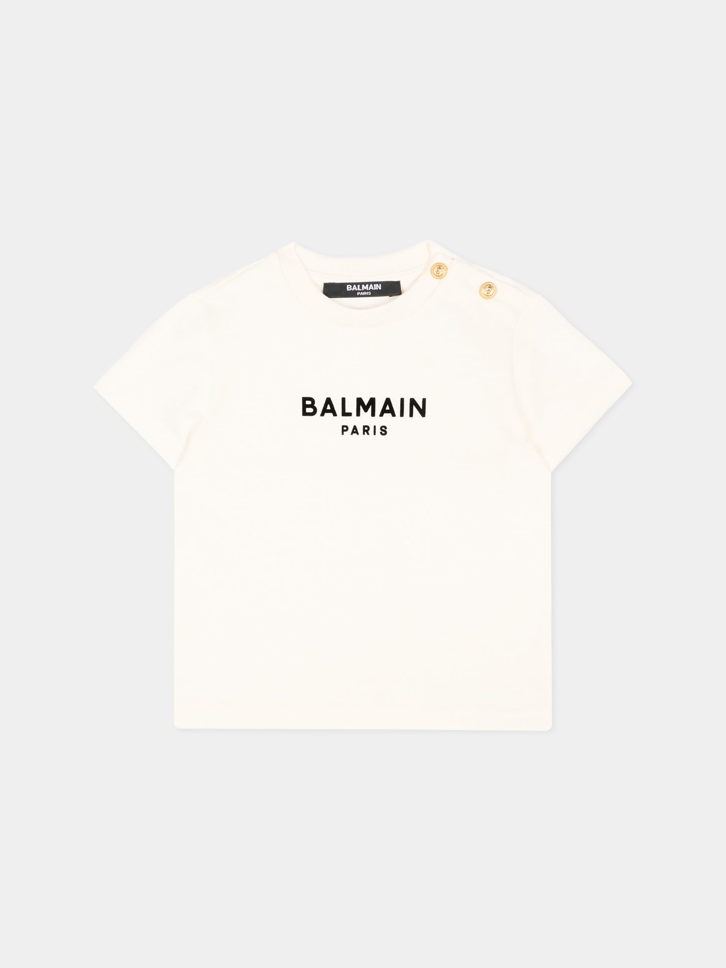 T-Shirt avorio per neonati con logo,Balmain Kids,BZ8321 Z3672 102OR