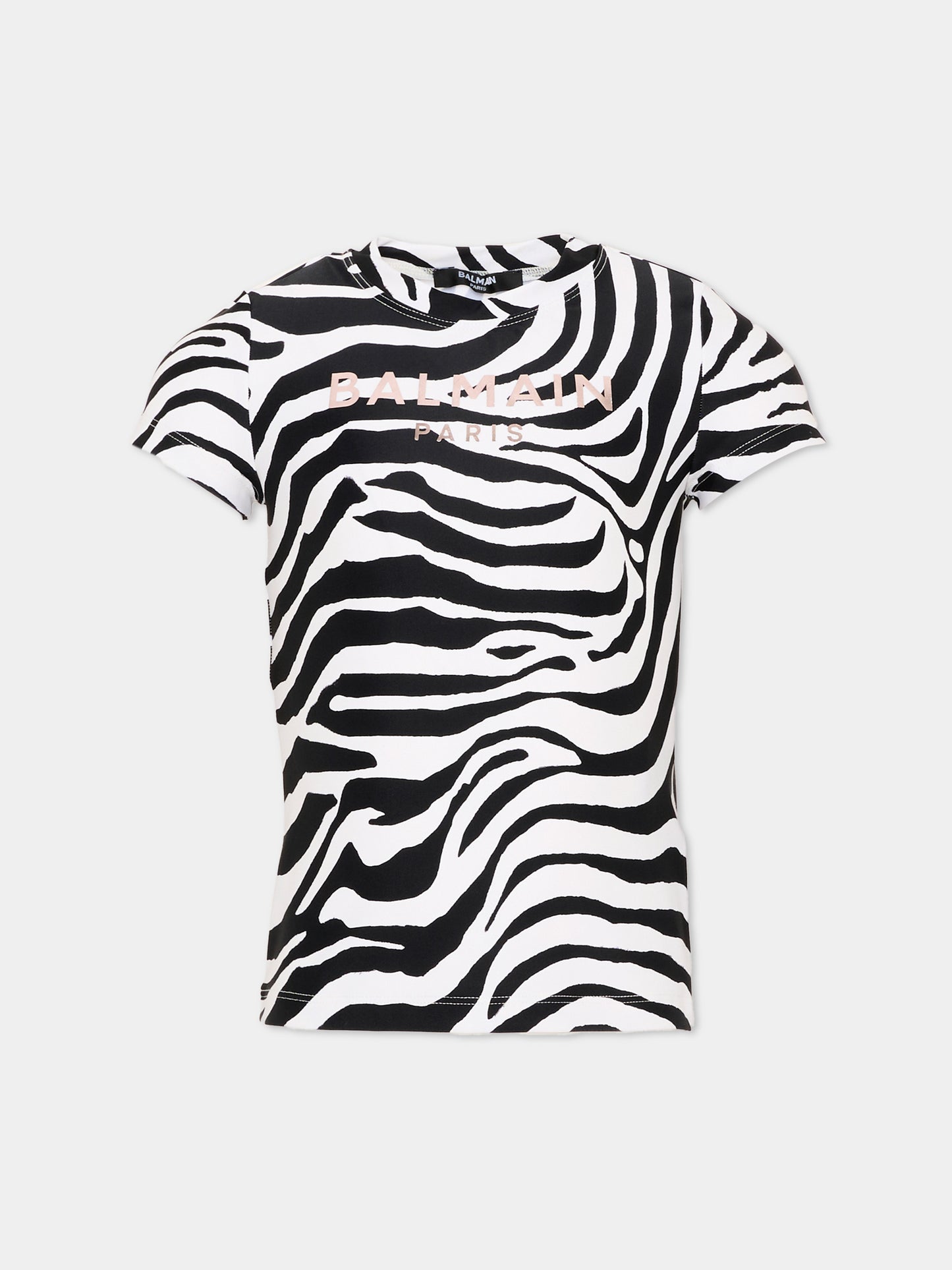 T-Shirt multicolor per bambina con stampa zebrata e logo,Balmain Kids,BZ8B21 Z4178 100NE