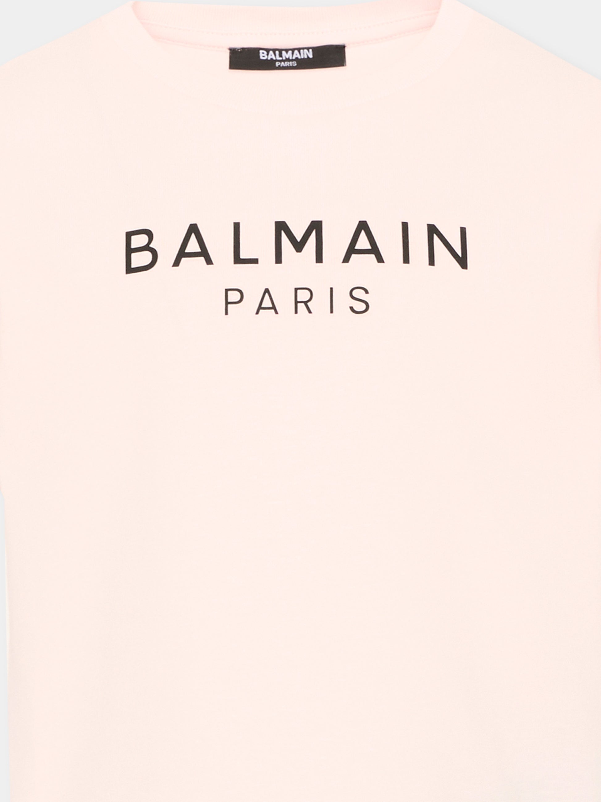 T-Shirt rosa per bambina con logo,Balmain Kids,BZ8B61 Z3672 508NE
