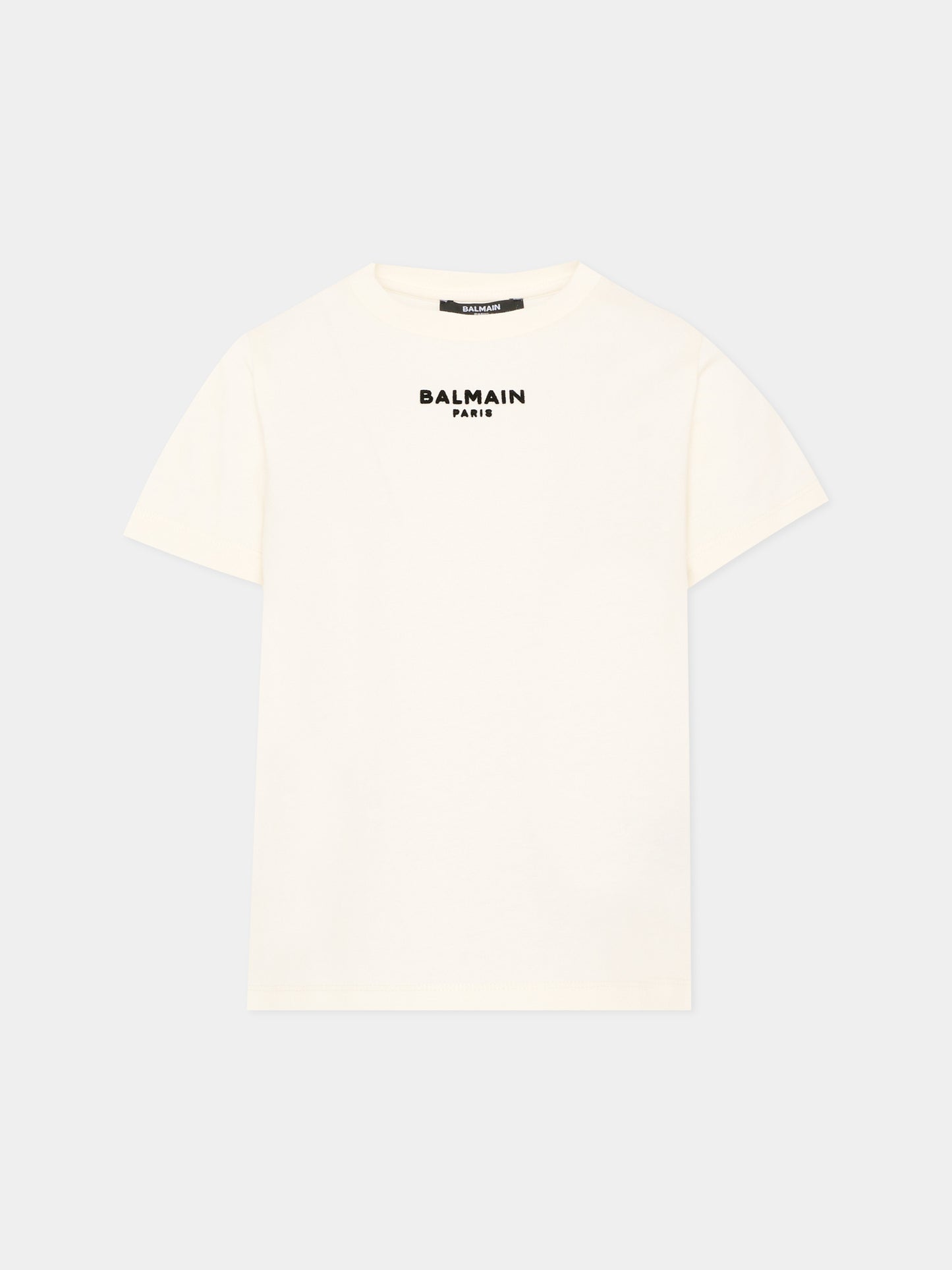 T-Shirt avorio per bambini con logo,Balmain Kids,BZ8I11 Z3672 102NE