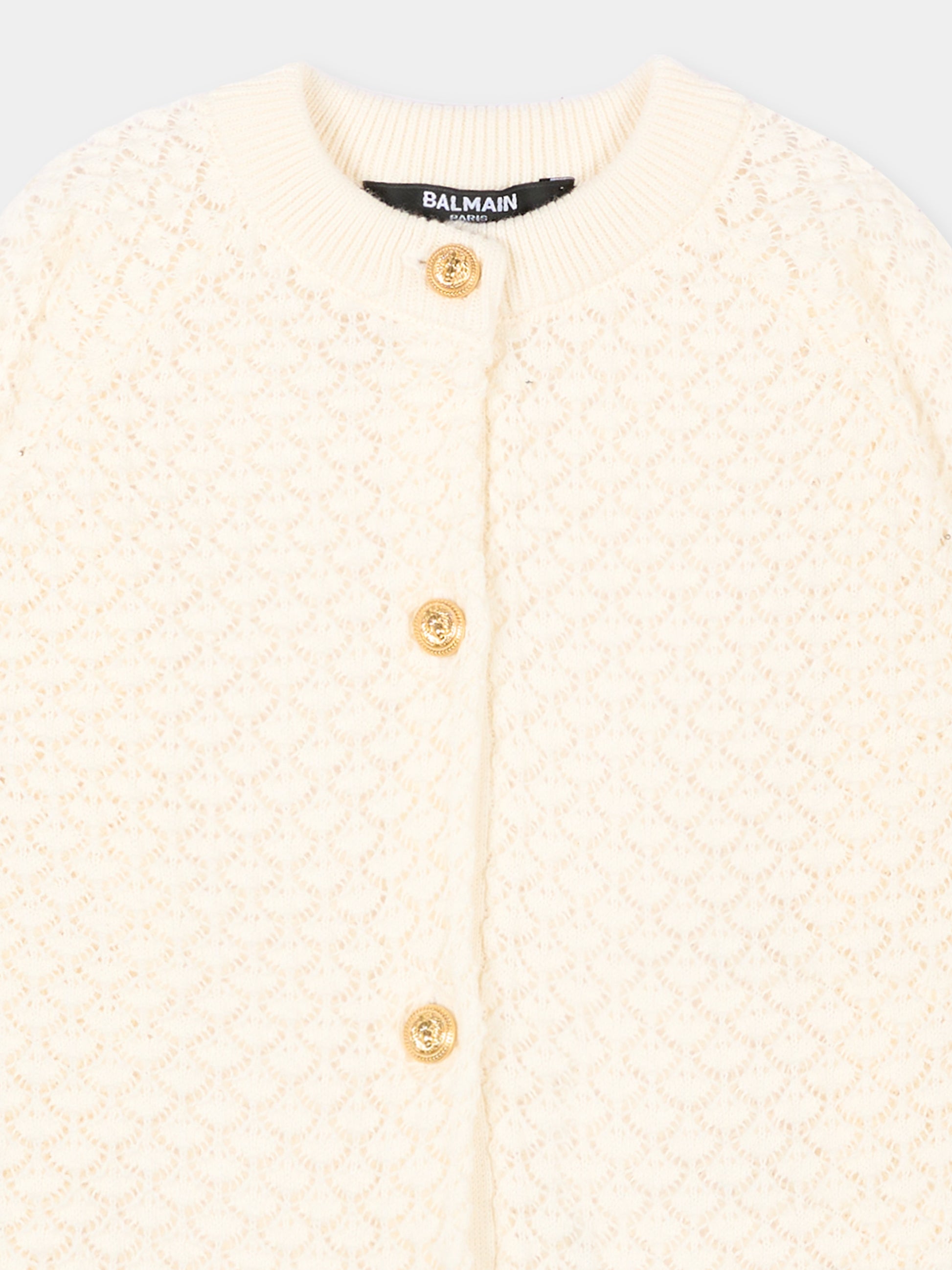 Cardigan avorio per neonata con logo,Balmain Kids,BZ9000 Z3491 101OR