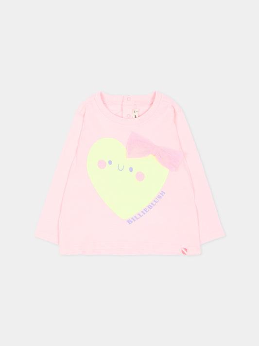 T-shirt a manica lunga rosa per neonata con cuore,Billieblush,U22241 475
