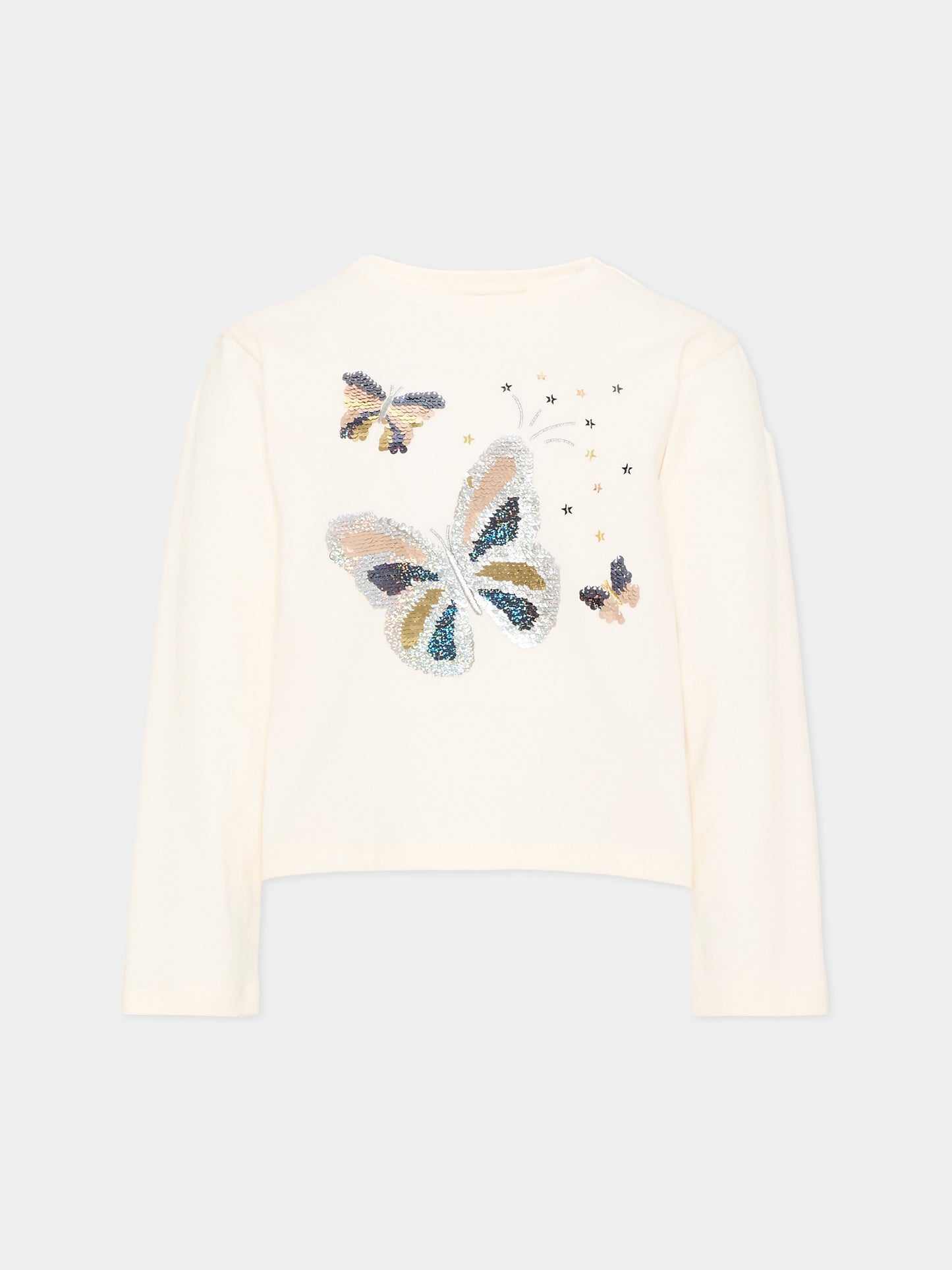 T-Shirt avorio per bambina con farfalle,Billieblush,U22369 121