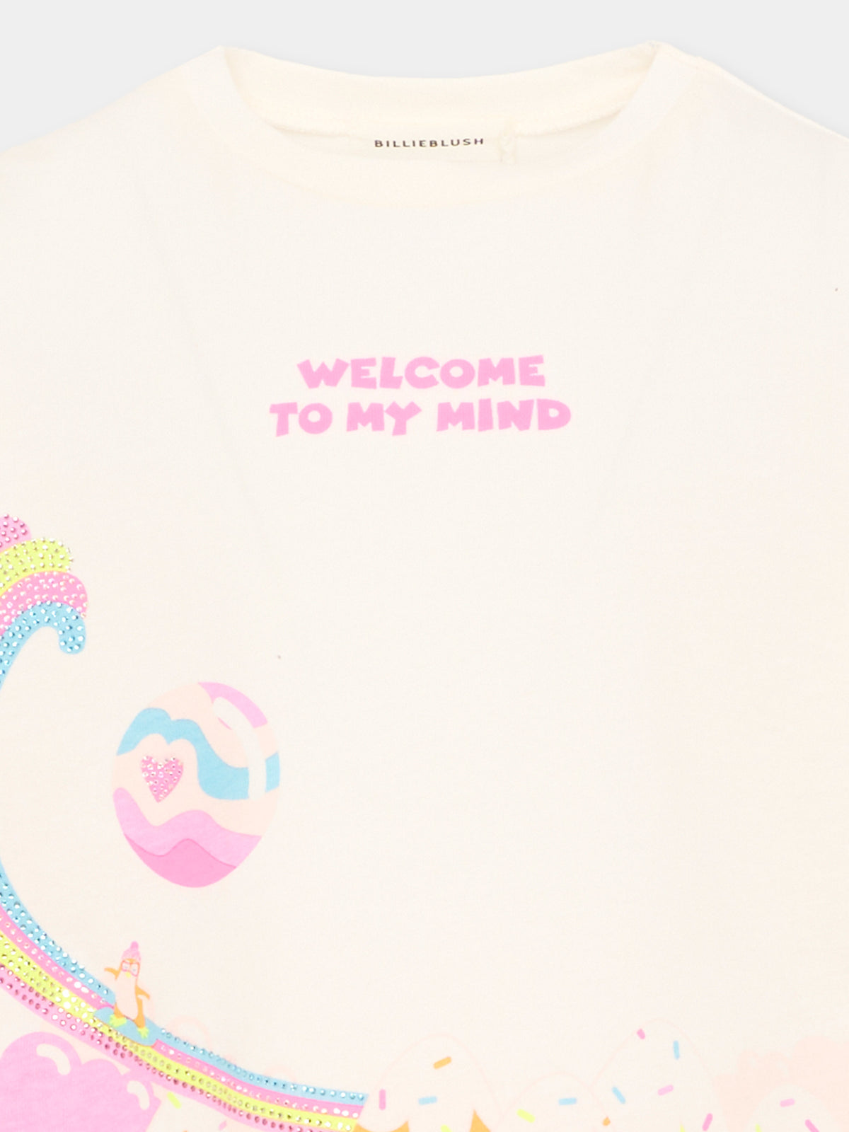 T-Shirt avorio per bambina con arcobaleno,Billieblush,U22375 121