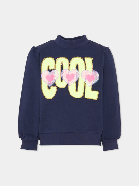 Felpa girocollo blu per bambina con scritta,Billieblush,U22398 85T
