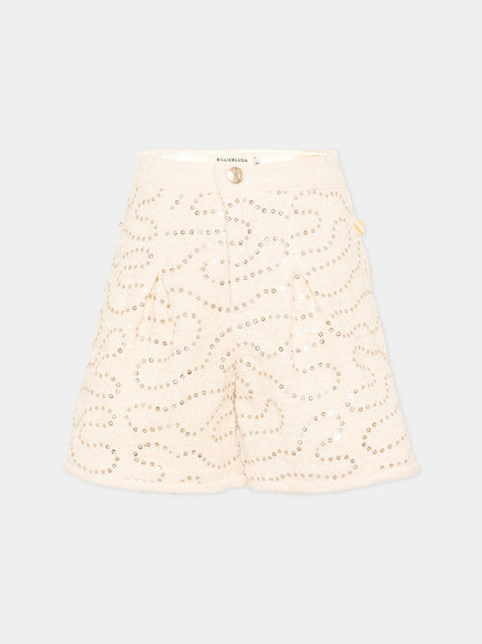 Shorts avorio per bambina con paillettes,Billieblush,U22429 121