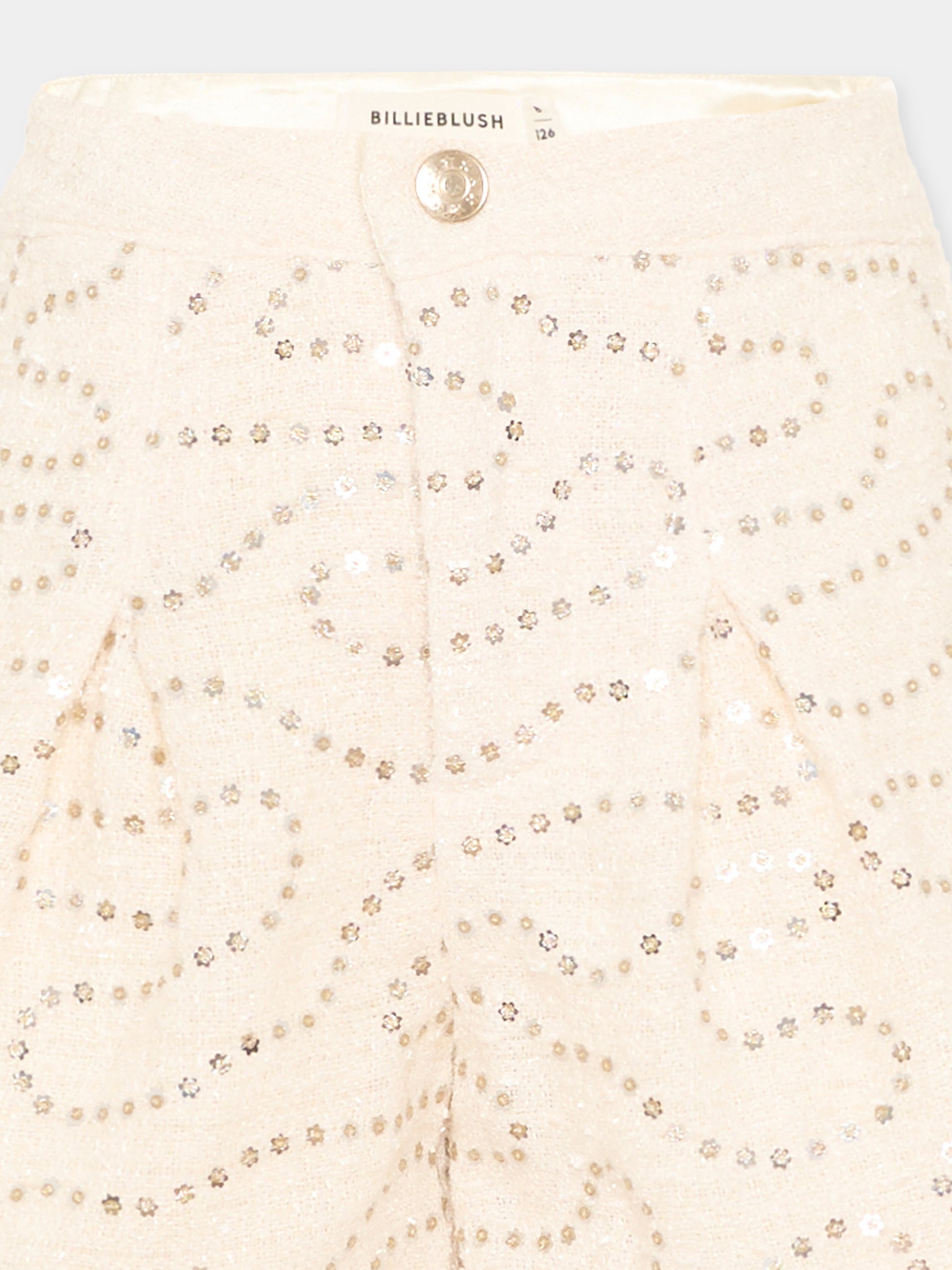 Shorts avorio per bambina con paillettes,Billieblush,U22429 121