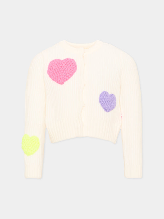 Cardigan avorio per bambina con cuori,Billieblush,U22473 121