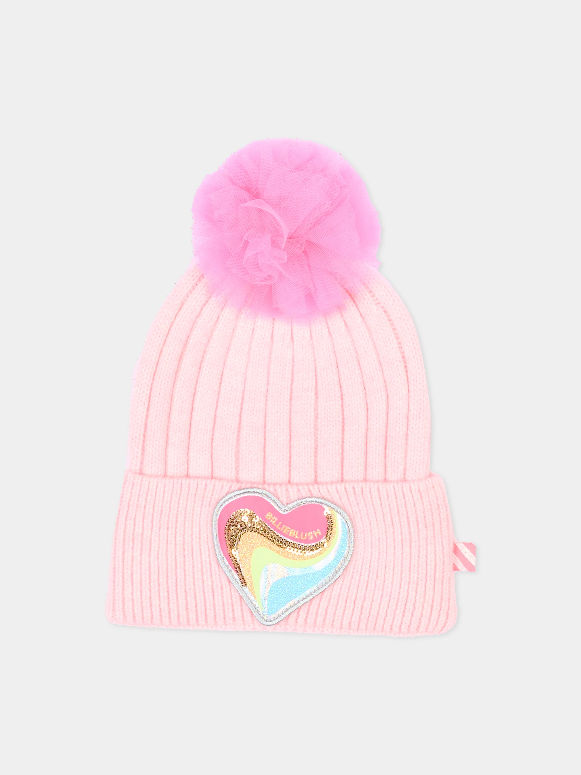 Berretto rosa per bambina con cuore con logo,Billieblush,U22505 475
