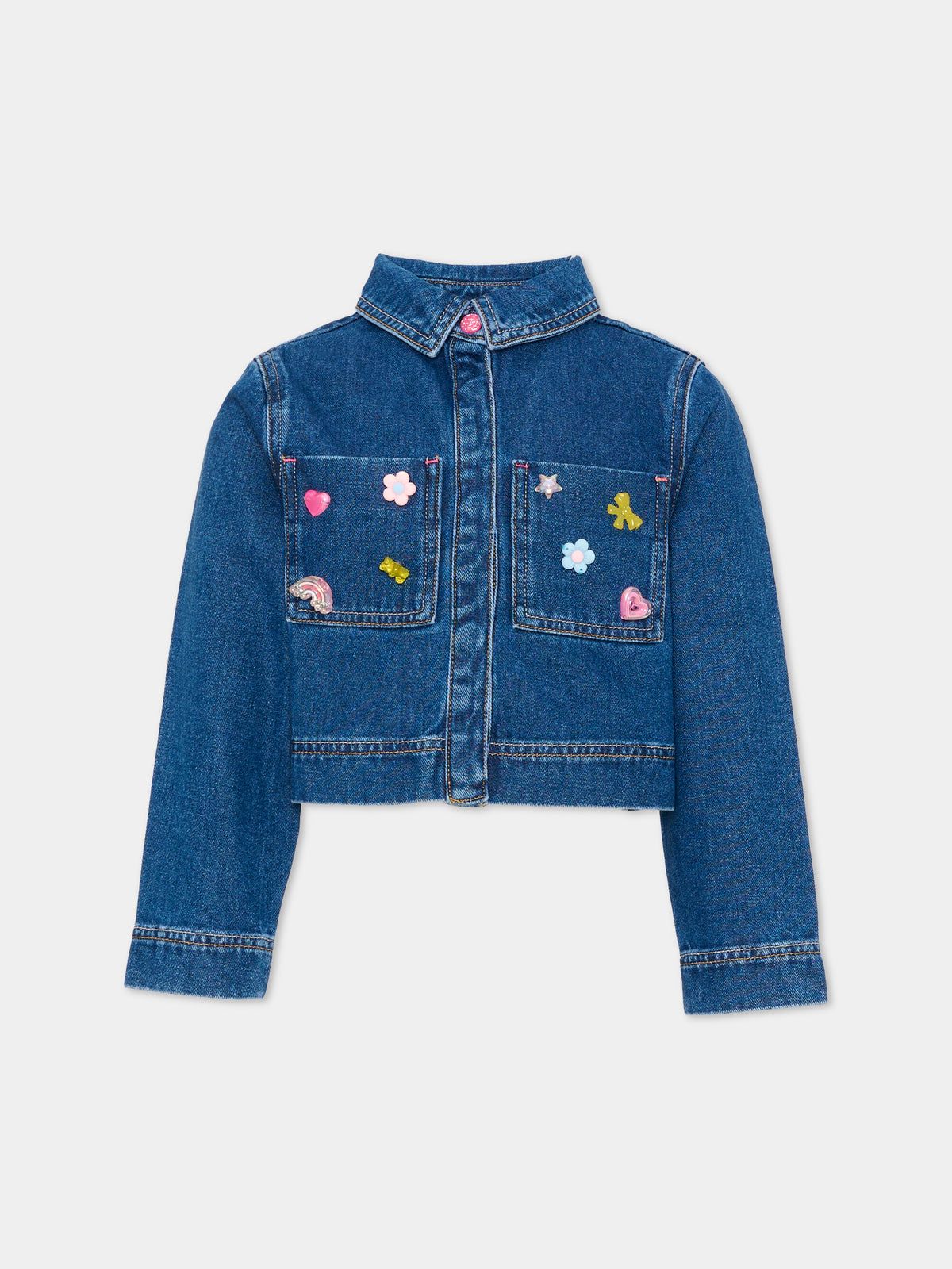 Giubbotto di jeans denim per bambina con applicazioni,Billieblush,U22562 Z22