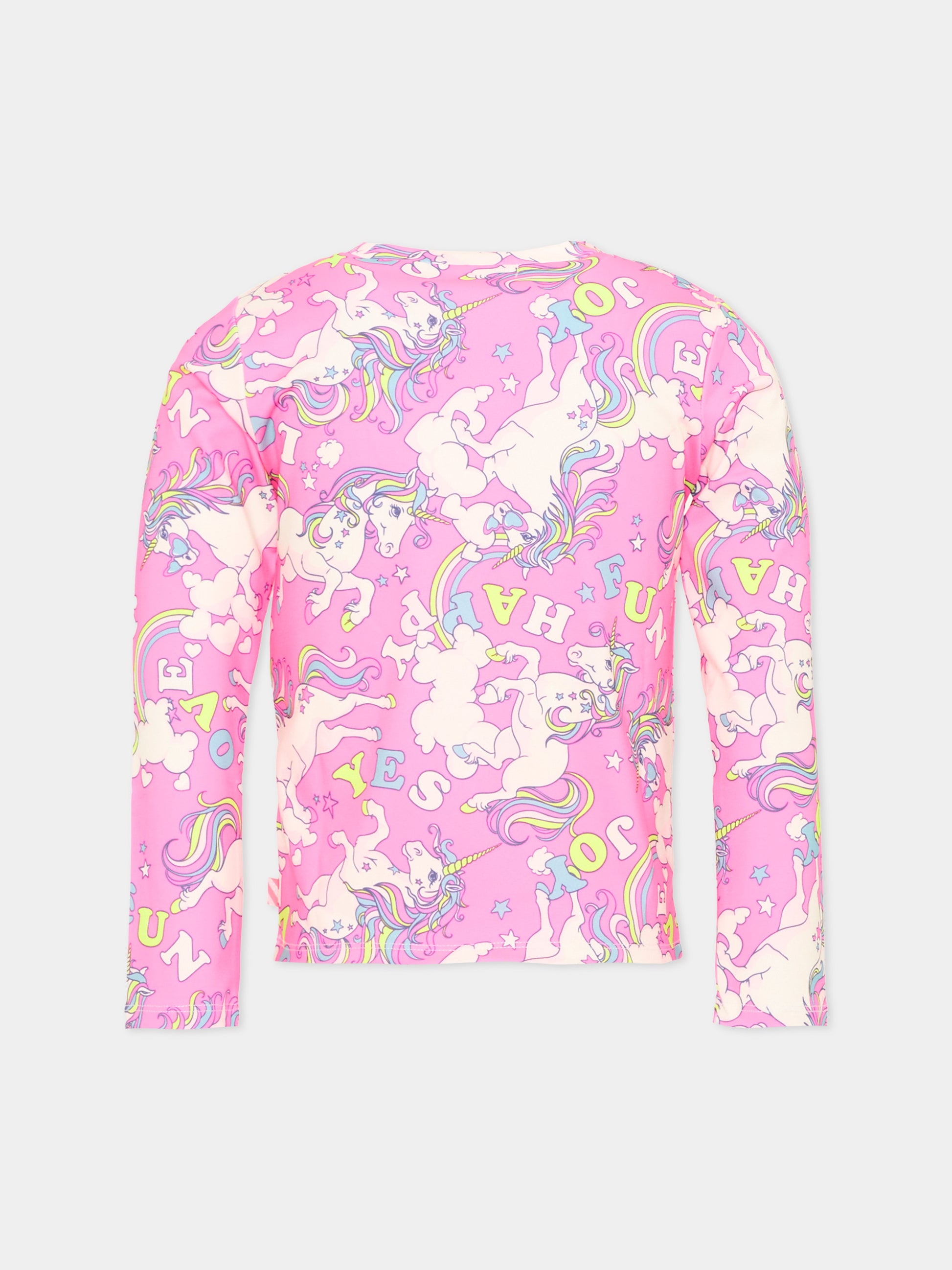 T-shirt rosa per bambina con unicorni,Billieblush,U22604 47A