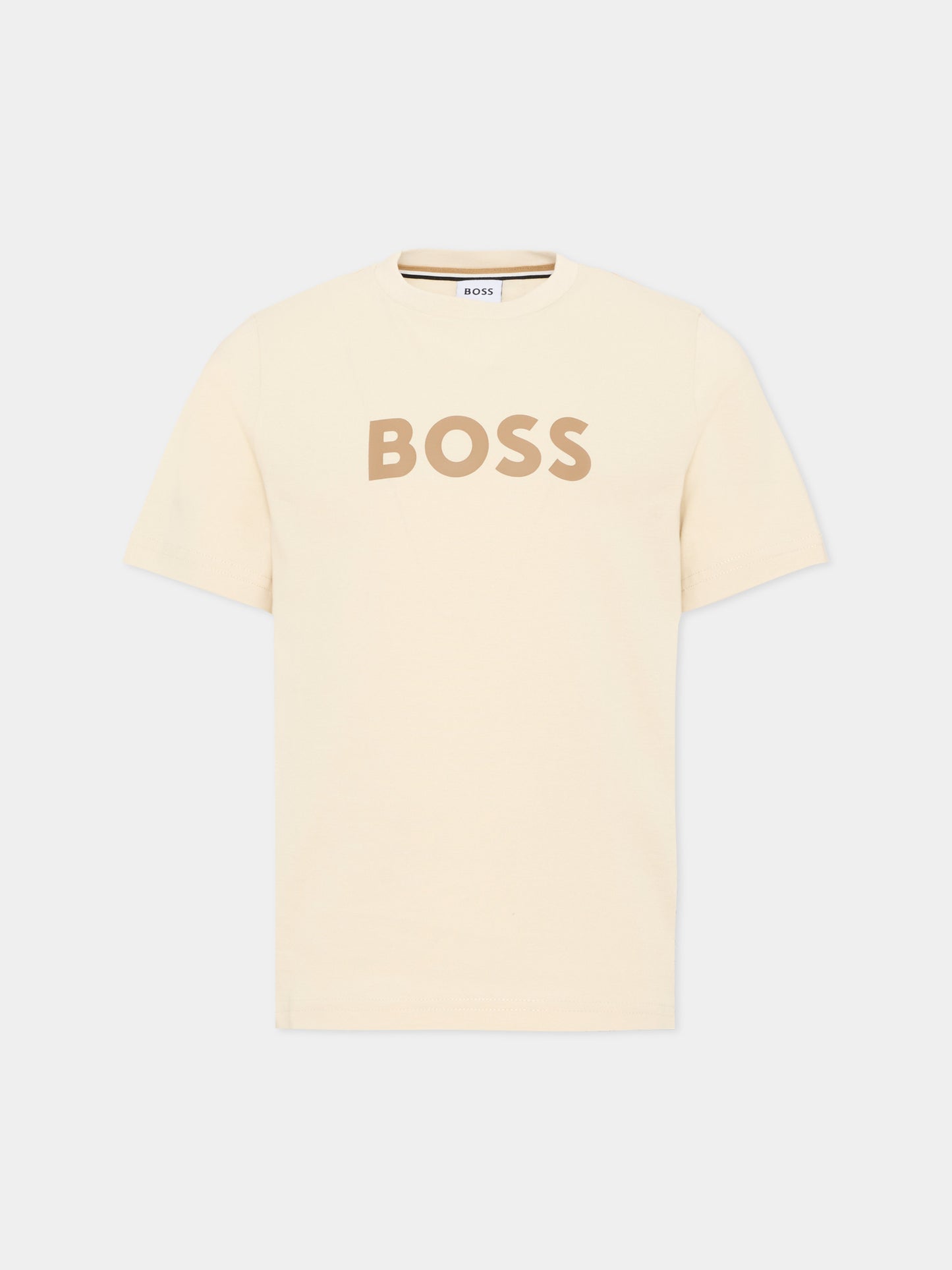 T-Shirt beige per bambino con logo,Boss,J52711 21C
