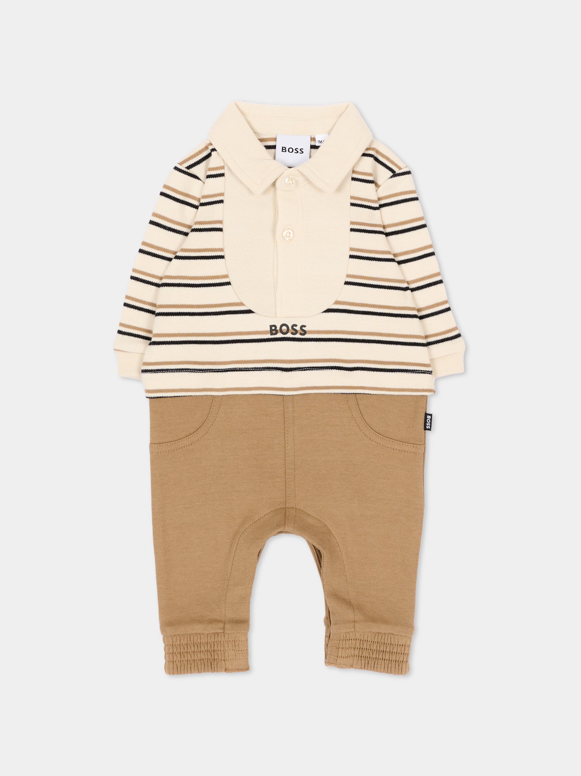 Tutina beige per neonato a righe,Boss,J53299 21K
