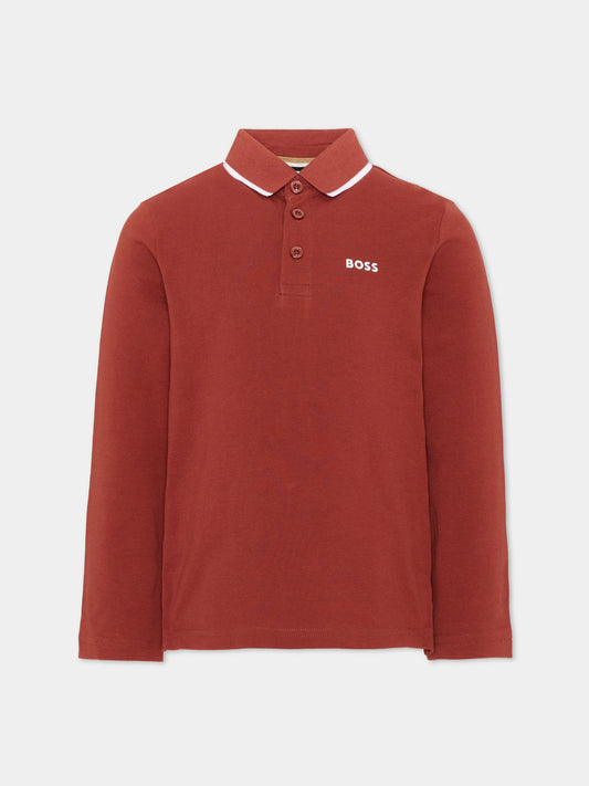 Polo bordeaux per bambino con logo,Boss,J53376 95G