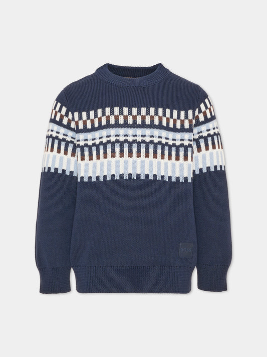 Maglione blu per bambino a righe,Boss,J53393 849