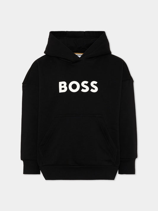 Felpa nera per bambino con logo,Boss,J53396 09B