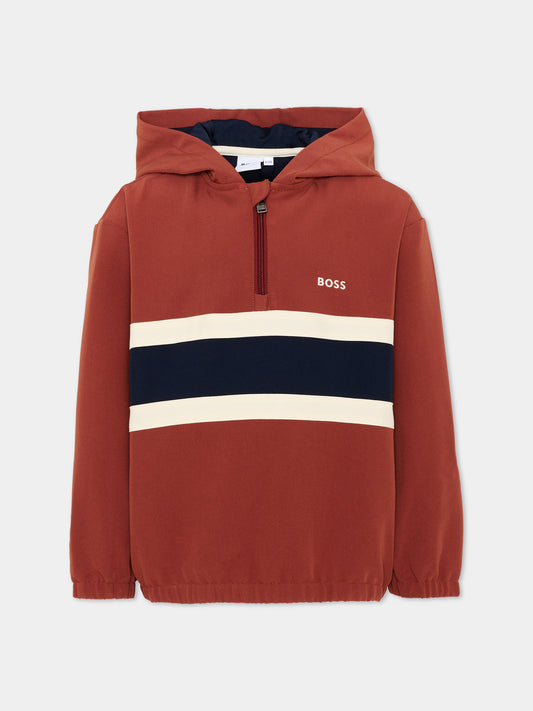 Felpa bordeaux per bambino con logo,Boss,J53399 95G