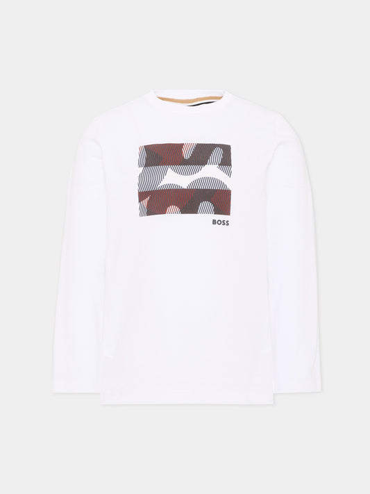 T-shirt bianca per bambino con logo,Boss,J53406 10P