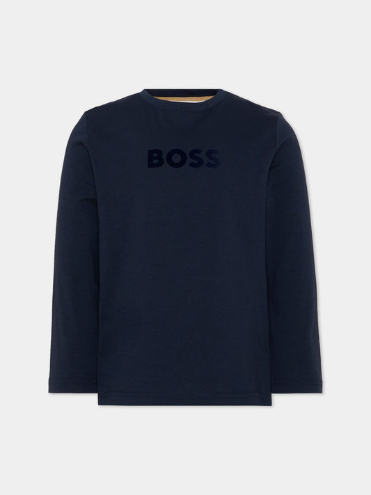 T-shirt blu per bambino con logo,Boss,J53423 849
