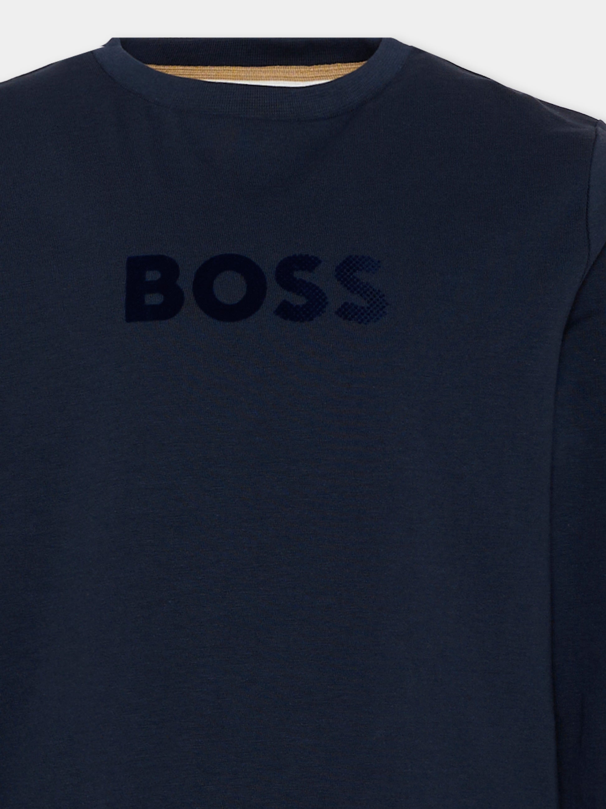 T-shirt blu per bambino con logo,Boss,J53423 849