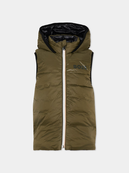 Gilet verde per bambino con logo,Boss,J53436 63D