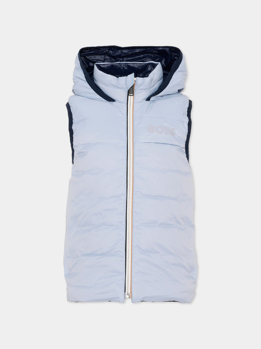 Gilet celeste per bambino con logo,Boss,J53436 796