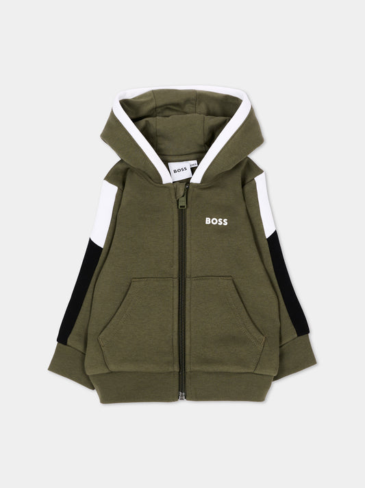 Felpa verde per neonato con logo,Boss,J53480 63D