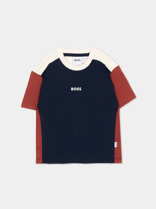 T-shirt blu per neonato con logo,Boss,J53483 849