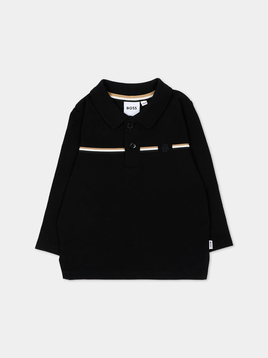 Polo nera per neonato con logo,Boss,J53485 09B