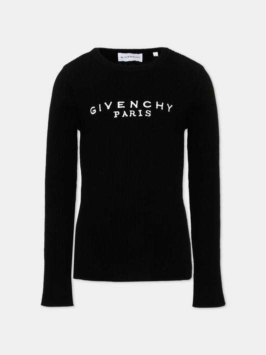Maglione nero per bambina con logo