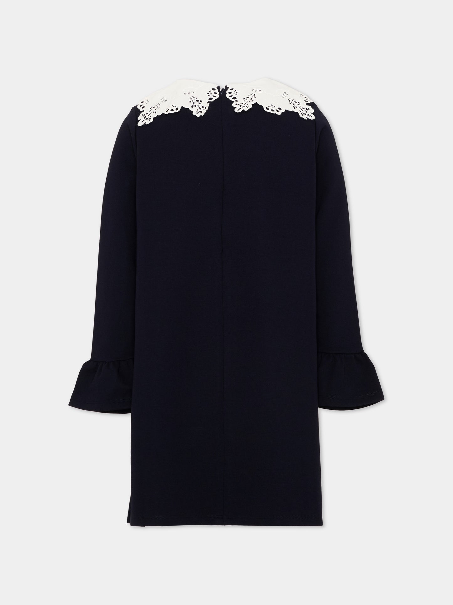 Abito blu per bambina con colletto in pizzo,Chloé Kids,C21246 859