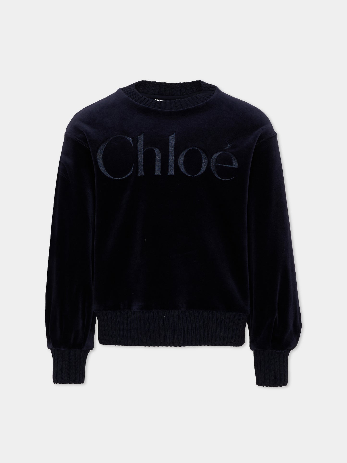 Felpa blu per bambina con logo,Chloé Kids,C21285 859