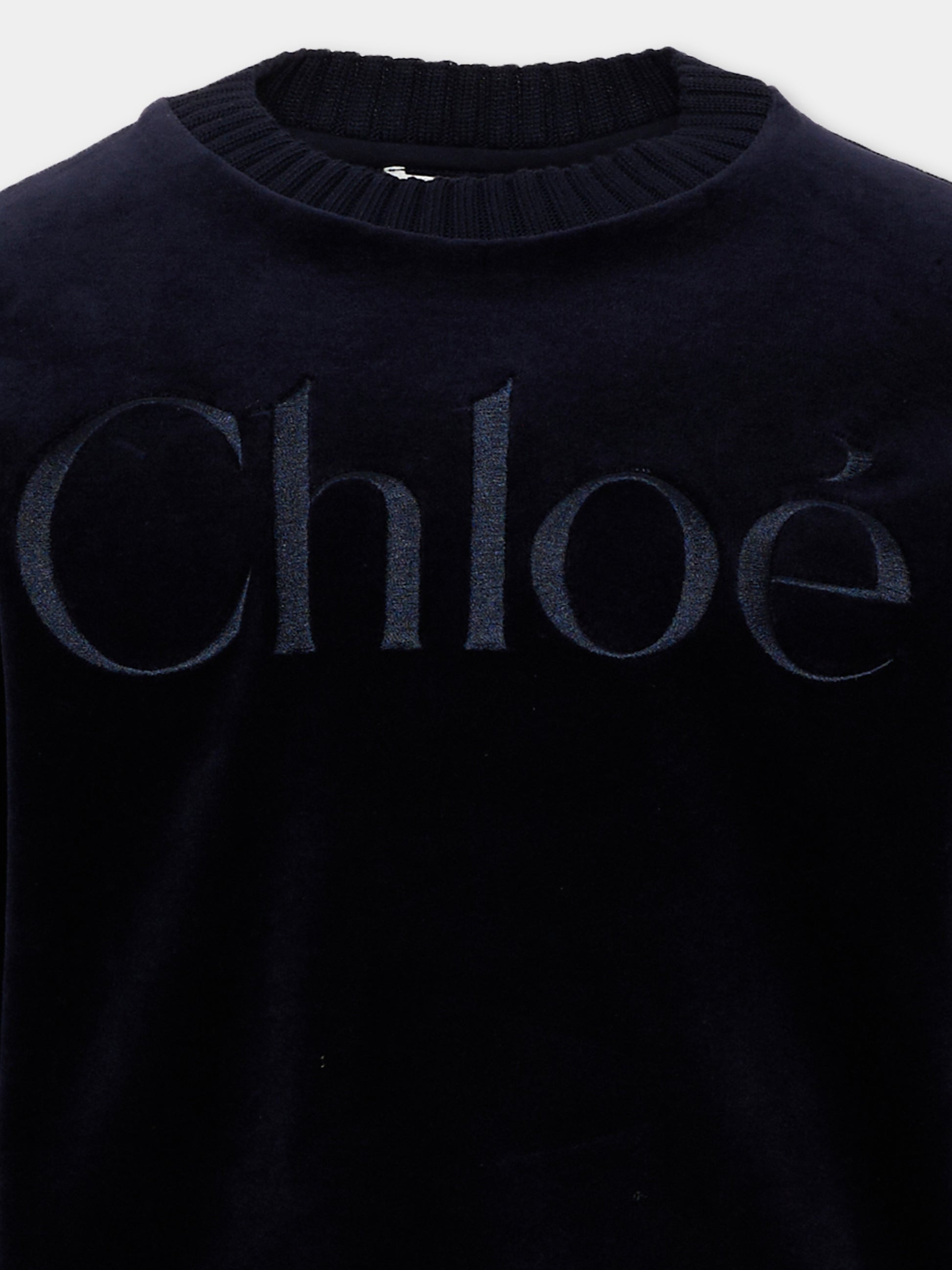 Felpa blu per bambina con logo,Chloé Kids,C21285 859