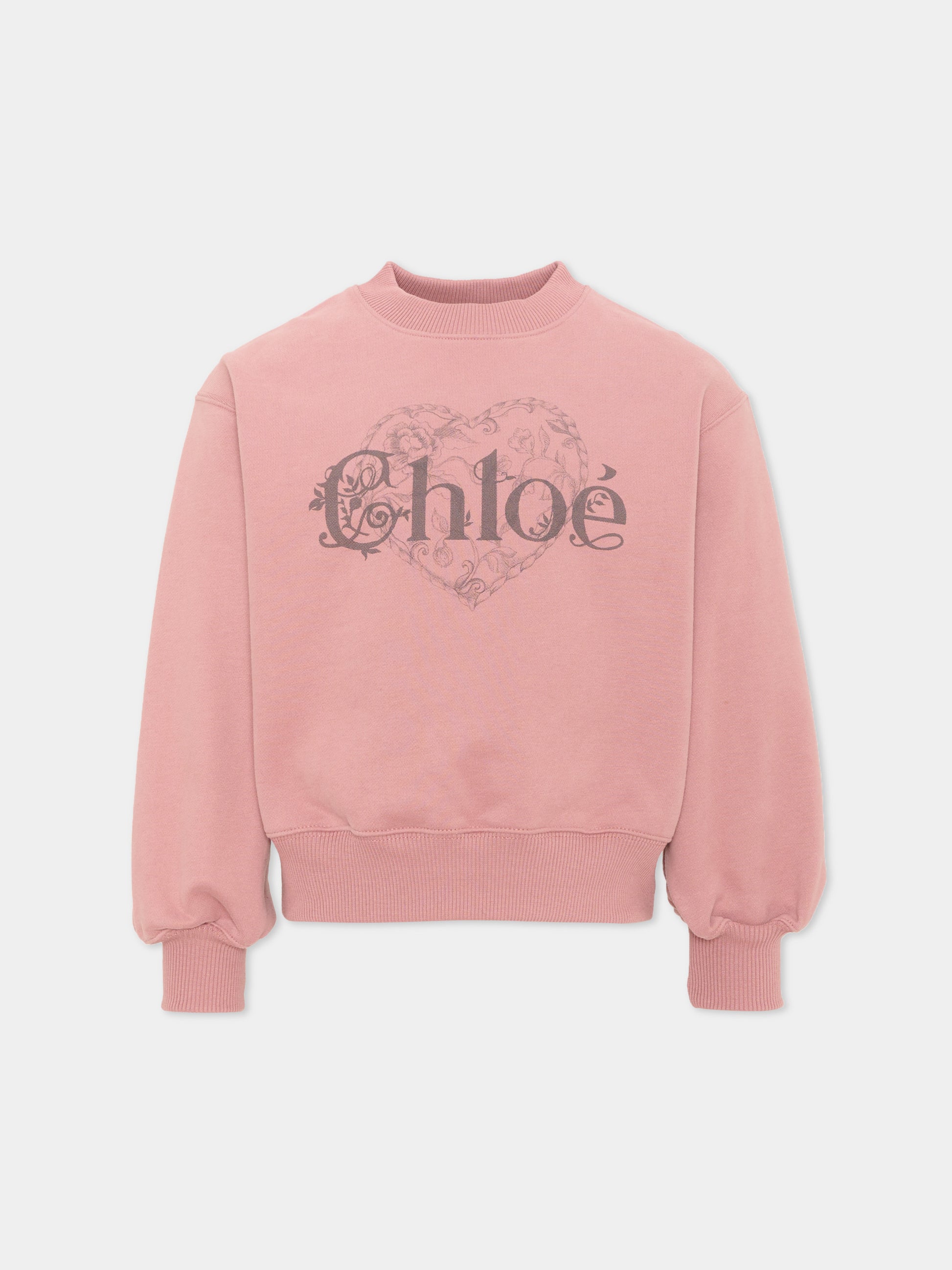 Felpa rosa per bambina con logo,Chloé Kids,C21286 48W