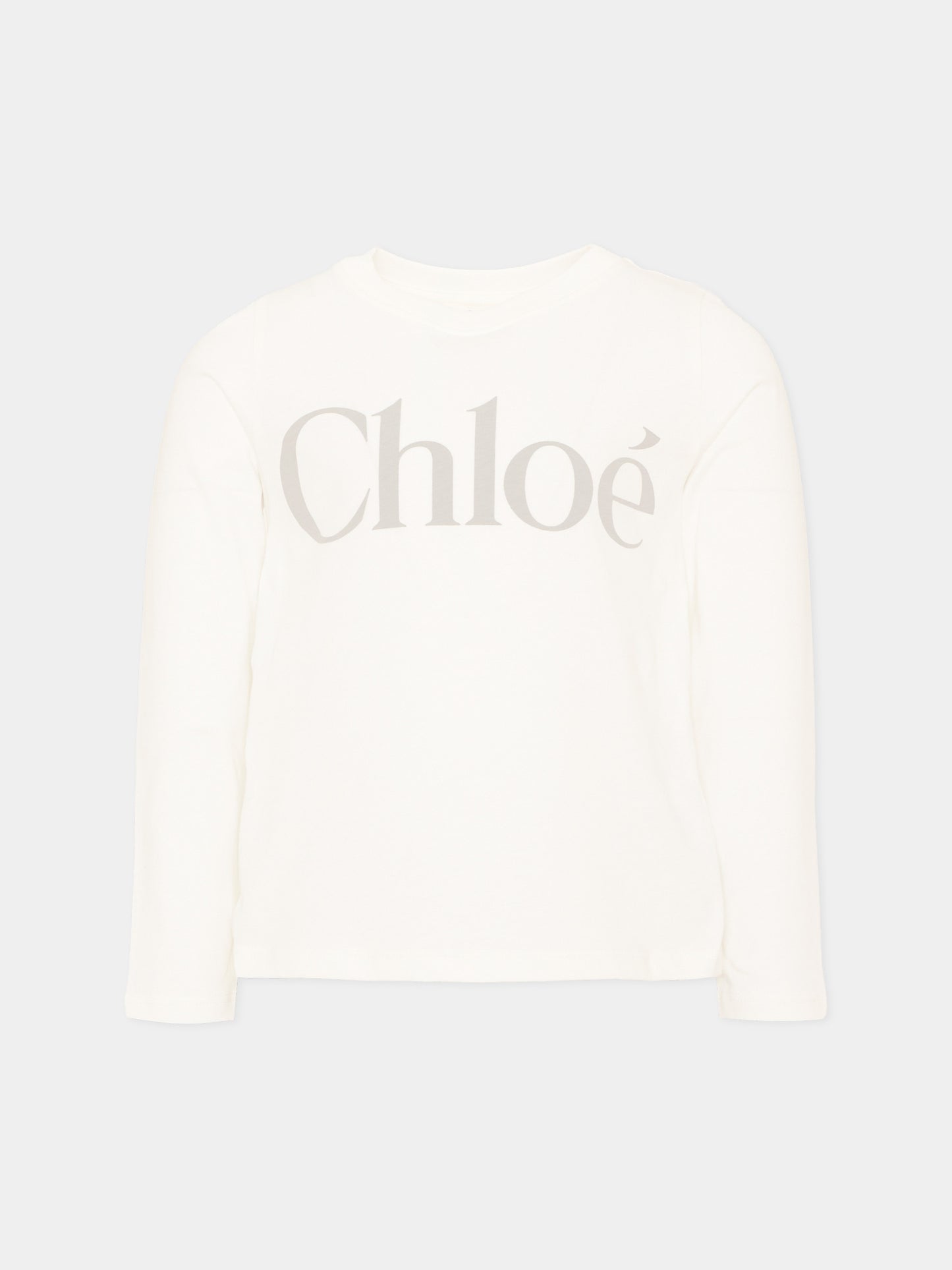 T-Shirt avorio per bambina con logo,Chloé Kids,C21299 117
