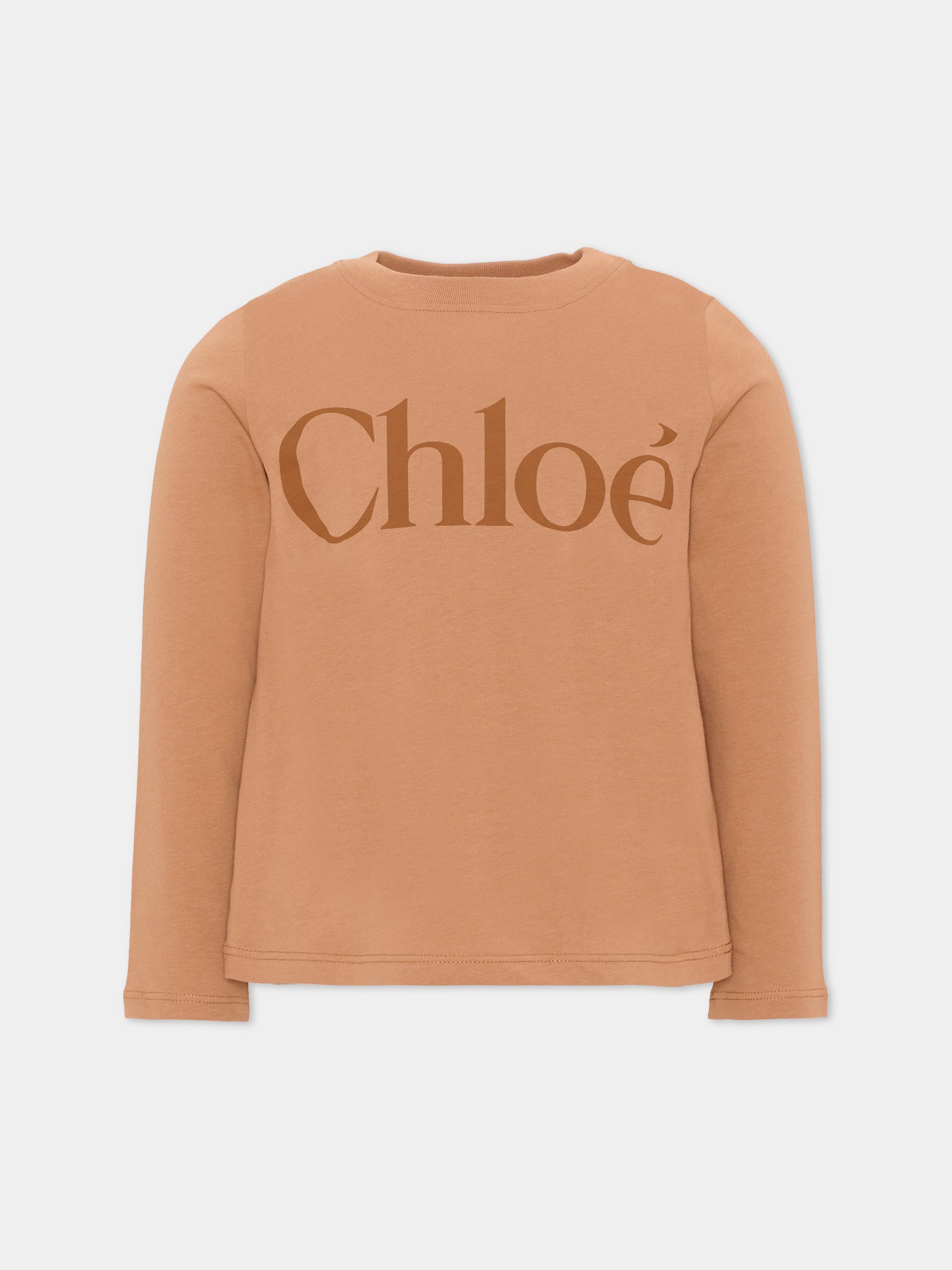 T-Shirt marrone per bambina con logo,Chloé Kids,C21299 31F