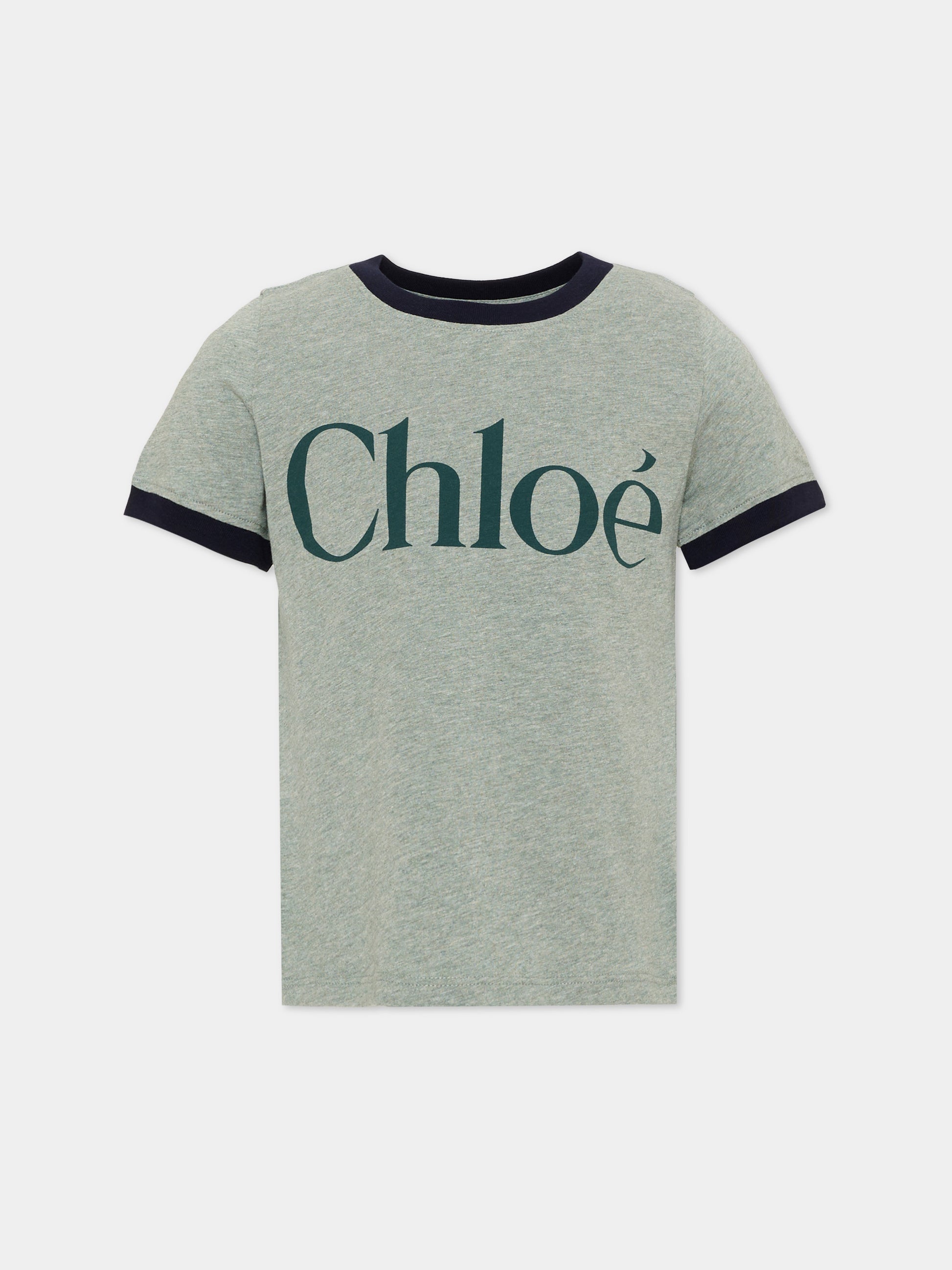 T-Shirt verde per bambina con logo,Chloé Kids,C21302 H02