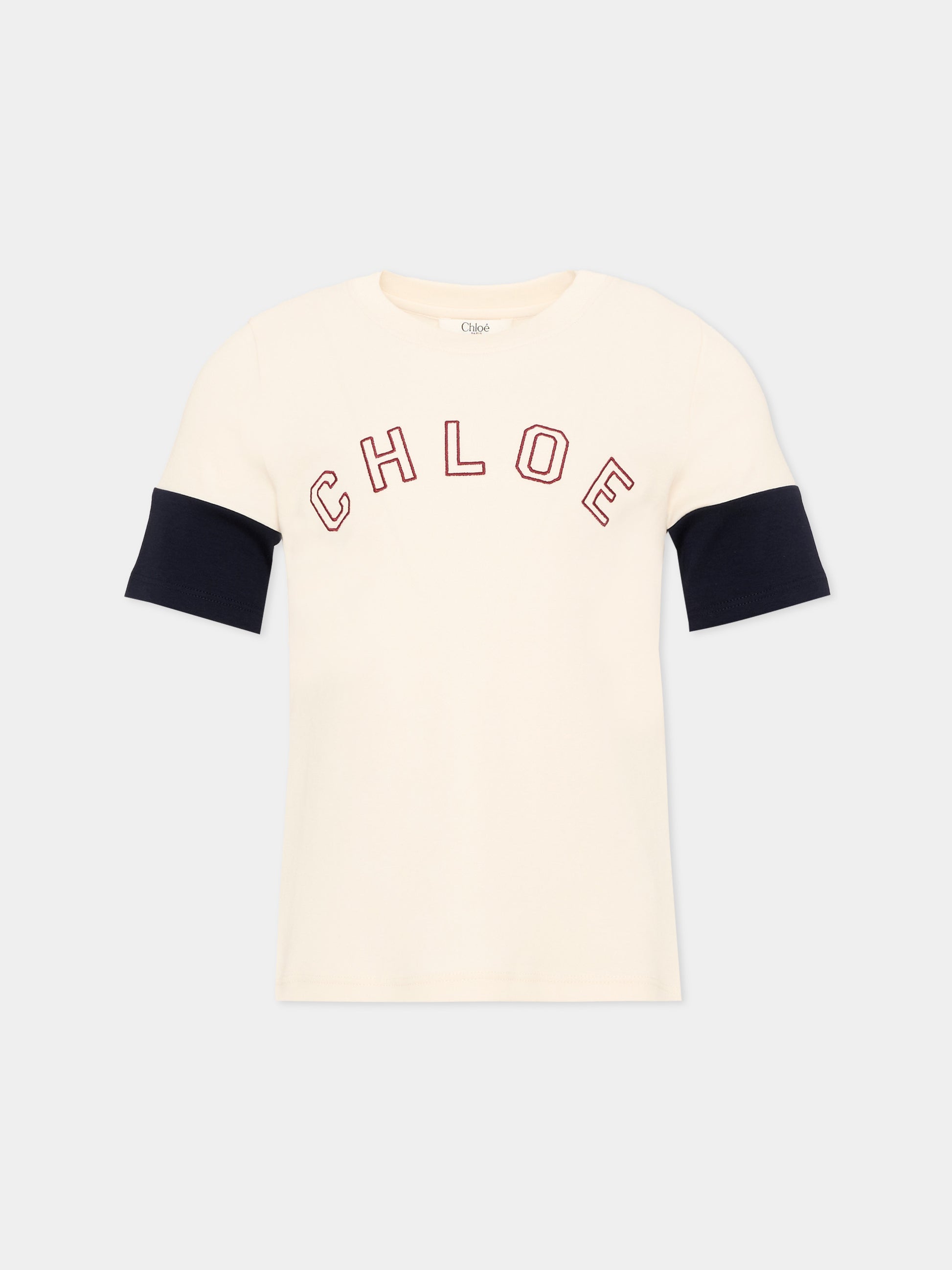 T-shirt avorio per bambina con logo,Chloé Kids,C21306 148