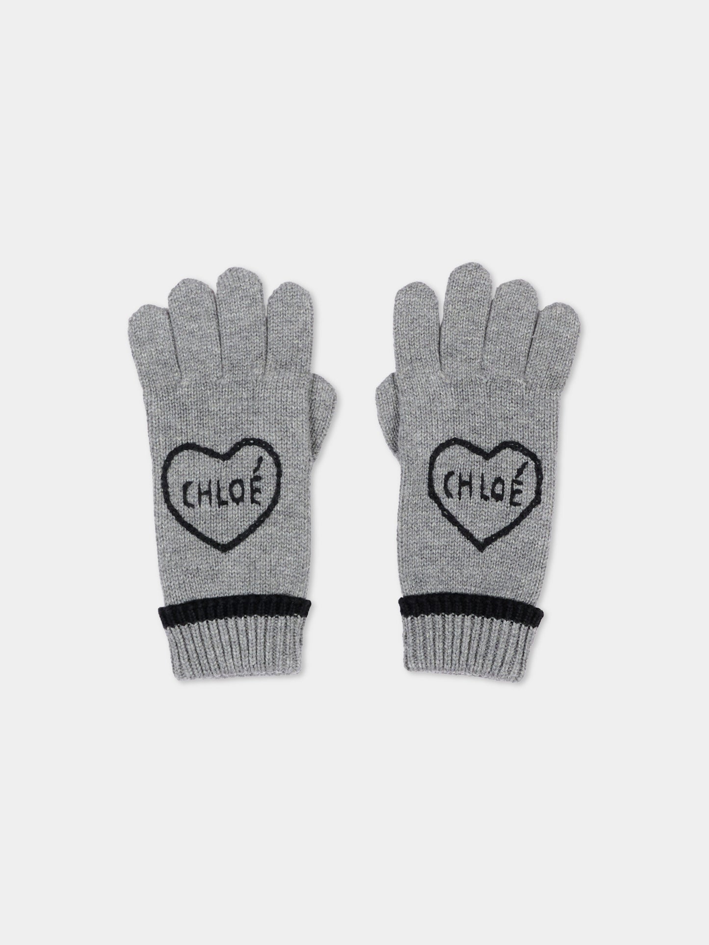 Guanto grigio per bambina con cuore,Chloé Kids,C21315 A46
